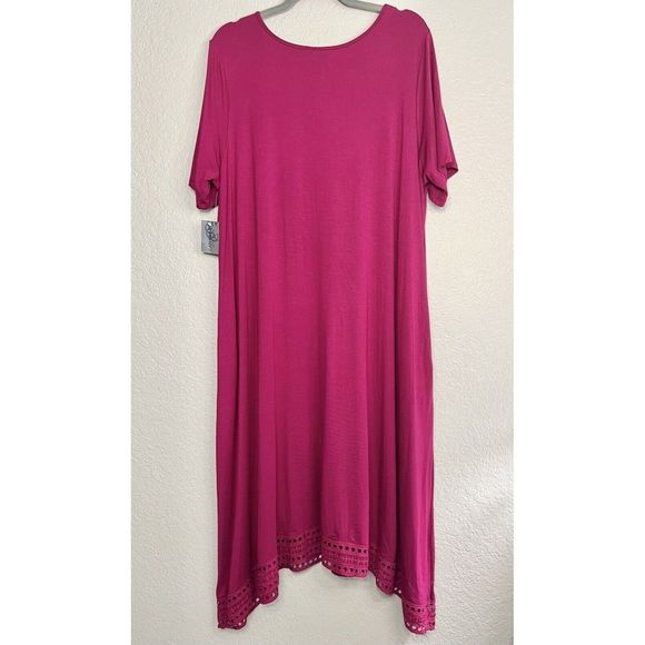 Catherines NWT Magenta Eyelet Trim Short Sleeve Dress Womens Plus Size 1X - Picture 11 of 12
